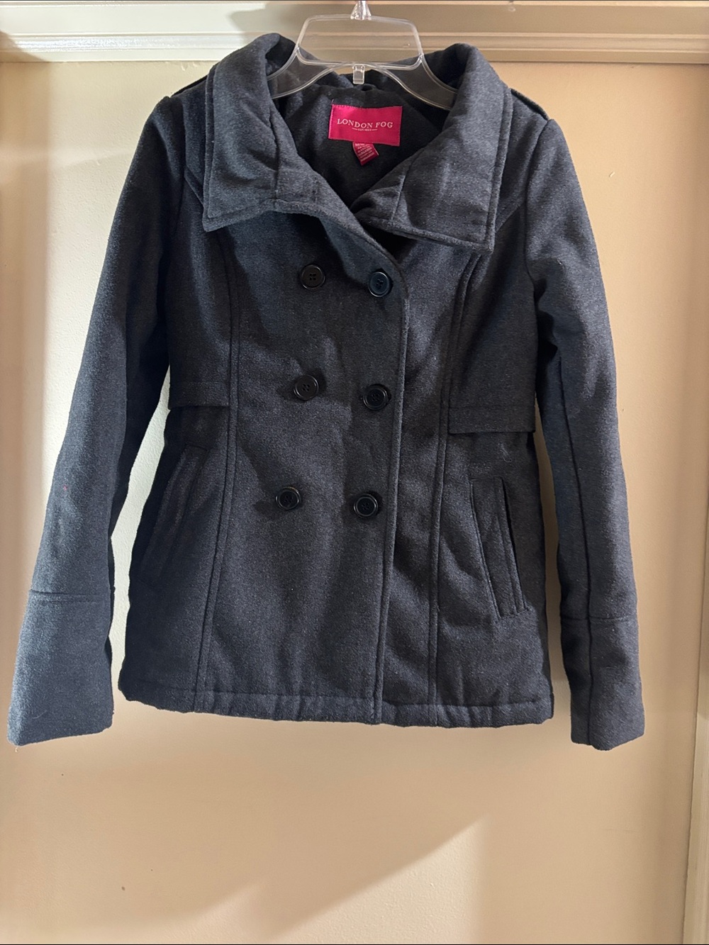 London Fog Girls' Charcoal Double-Breasted Pea Coat